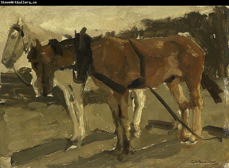 George Hendrik Breitner A Brown and a White Horse in Scheveningen